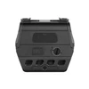 Tactical holographic weapon sight side view with brightness controls and NV mode button isolated on white background