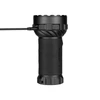 Olight Marauder 2 powerful rechargeable flashlight with USB-C charging cable plugged in, showing textured grip.