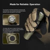 Olight Green Warrior Ultra Flashlight Details Showing Textured Tail Switch and Hexagonal Side Button for Tactical Use