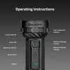 Olight flashlight operating instructions diagram detailing the rotary dial, mode switch, display, and indicators.