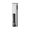 ArkPro Ultra silver metal laser presenter back view with a black pocket clip and USB port on white background