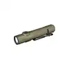Olight OD Green Warrior Ultra Tactical Flashlight Isometric View with Knurled Grip and Pocket Clip for Outdoor EDC Use