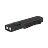 Olight Black ArkPro Lite Rechargeable Flashlight, side view with dual lights, blue button, USB-C port, and pocket clip for EDC.