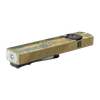 Olight Brass Patterned ArkPro Flat EDC Flashlight Showing Pocket Clip and Magnetic Tail Charging Port