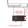 Adjustable sliding rail and pistol diagram with installation space dimensions from 1.09 to 1.68 inches.