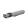 Sleek metallic gray Olight flat EDC flashlight with dual lens design and pocket clip isolated on white background