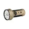 Olight Marauder Mini powerful flashlight in desert tan topographic pattern featuring a multi-LED lens and rotary knob.
