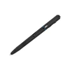 Tactical EDC pen with integrated flashlight, black and blue accents, textured grip