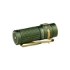 Olight Green Baton 4 EDC Flashlight Side View with Gold Pocket Clip and Textured Grip for Outdoor Hiking