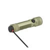 Olight olive drab green tactical flashlight charging via magnetic USB cable on white background