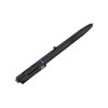 Black multi-function tactical pen with textured grip, blue accent, built-in flashlight, and stylus tip