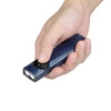 Olight Dark Blue Arkfeld Ultra Flashlight held in hand, showing button operation and dual emitters for everyday carry.