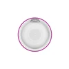 Top view of a circular white device with a pink outer ring and a clear plastic power button indicator.