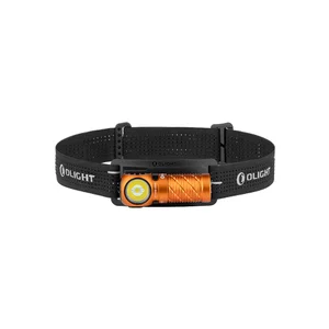 Olight Orange Perun 3 Mini Headlamp Front View on Black Headband for Hands-Free Outdoor Running and Camping Use