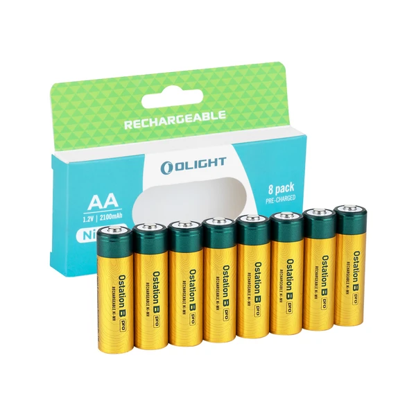 Olight AA 1.2V 2100mAh Ni-MH rechargeable batteries, 8-pack pre-charged. Ostation B Pro model.