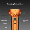 Olight orange flashlight operating instructions showing rotary dial, mode switch, and indicator lights.