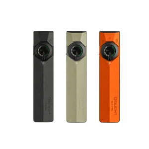 Olight Orange ArkPro Flat EDC Flashlight Front View with Selector Dial and UV Laser Light for Everyday Carry