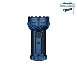 Olight blue high powered flashlight with digital display and free gift promotion icon