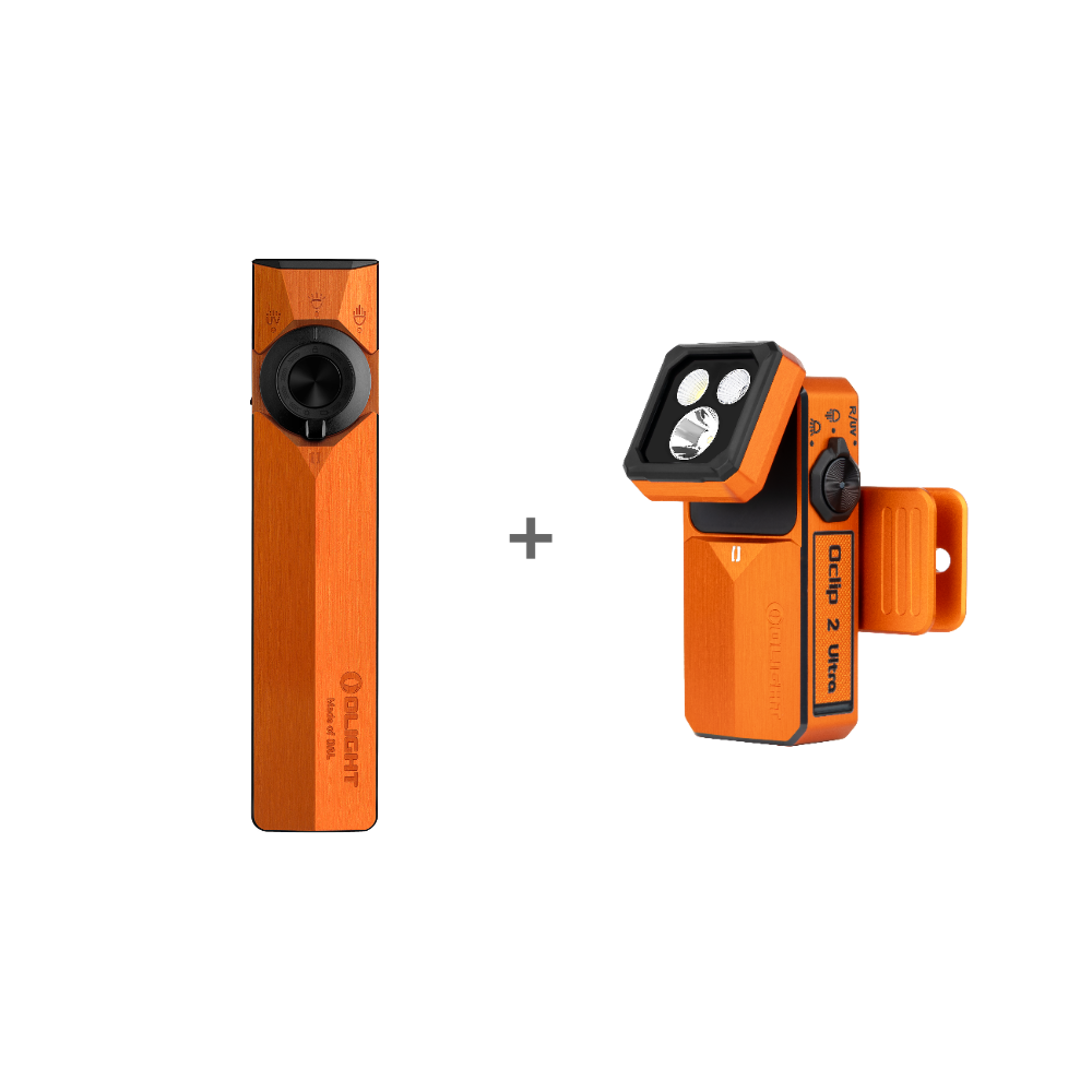 Olight Orange Oclip 2 Pro and Ultra EDC Clip Light Combo with Rotatable Head and Magnetic Base for Hands-Free Everyday Carry