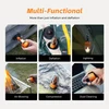 Multifunctional portable air pump showing inflation, deflation, lighting, air blowing, compression, and dust cleaning.