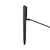 Olight OPen 3 black penlight charging with a magnetic cable, close up, isolated on white background