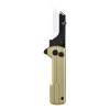 Gold folding utility knife with sharp white blade on black background