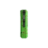 Oknife green pocket knife with red paint splatter design and black pocket clip isolated on black background