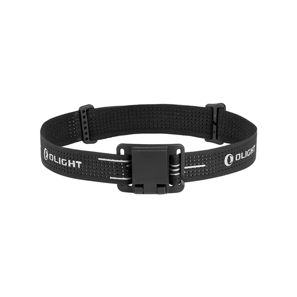 Olight Black Oclip Headlamp Strap, front view, featuring an adjustable clip and breathable strap for hands-free use.