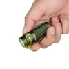 Olight OD Green Baton 3 Premium Compact Flashlight Handheld Close Up with Textured Grip and Gold Pocket Clip for Everyday Carry