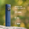 Olight Blue Arkfeld Ultra multi-functional flashlight, upright view with control panel, UV, green beam, and long battery life for outdoor use.