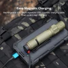 Olight Green Warrior Ultra Flashlight Top View Charging on Solar Power Bank for Outdoor Tactical Use