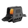 Tactical holographic red dot sight with orange tinted lens and honeycomb killflash filter isolated on white background
