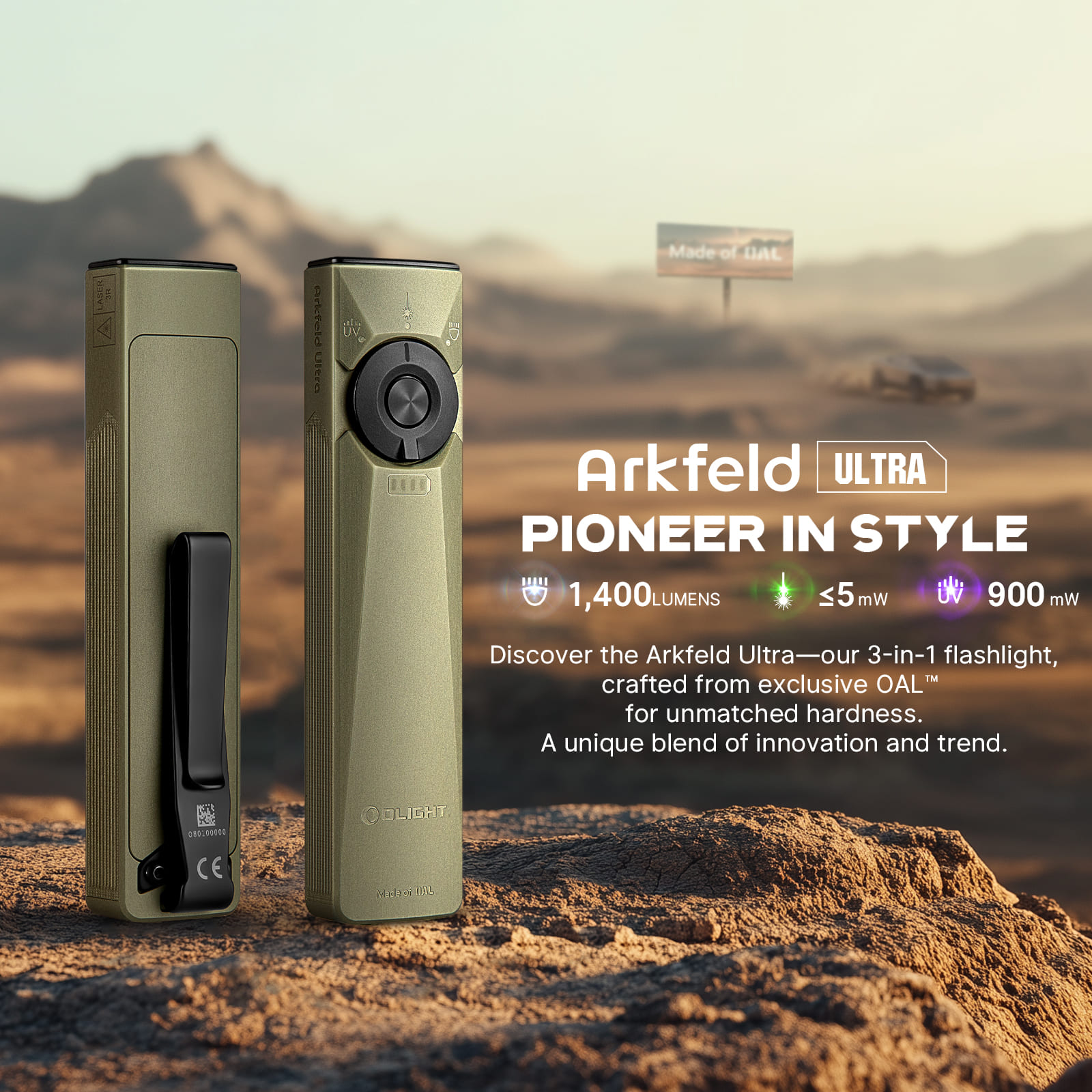 Olight Arkfeld Ultra 3-in-1 UV Laser Flat EDC Flashlight 1400