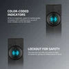 Olight Black ArkPro Lite close-up showing color-coded brightness and battery indicators with lockout safety feature for clear user experience.
