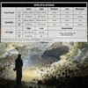 Olight ArkPro Lite multi-functional flashlight specifications table and a person using its green beam in a cave.