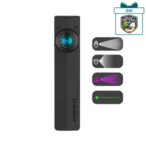 Olight Black ArkPro Lite multi-functional work light front view with blue accent, UV light, and green laser for inspection.