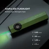 Olight olive green ArkPro EDC Flashlight with visible green laser beam and UV light functions for everyday tasks.