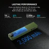 Olight Olive ArkPro Lite flashlight, top view, highlighting its 2000mAh lithium polymer battery for lasting performance.