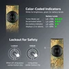 Olight Bronze ArkPro Flashlight UI showing color-coded battery indicators and lockout safety feature instructions