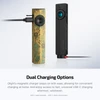 Olight ArkPro EDC Flashlight showing dual charging options with USB-C and magnetic MCC cable connections