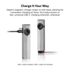 Olight silver flashlight charging options via USB-C port and magnetic MCC cable.