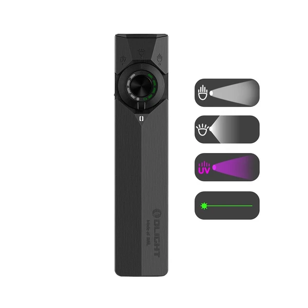 Olight Black ArkPro EDC Flashlight Front View with Rotary Switch and Multiple Light Modes for Everyday Carry