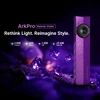 Olight Nebula Violet ArkPro Flashlight standing vertically with 1500 lumens and UV light specs for EDC and outdoor use