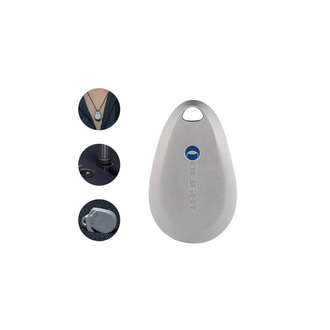 Olight white pebble-shaped rechargeable electric hand warmer with pendant, magnetic charging, and open/close functionality