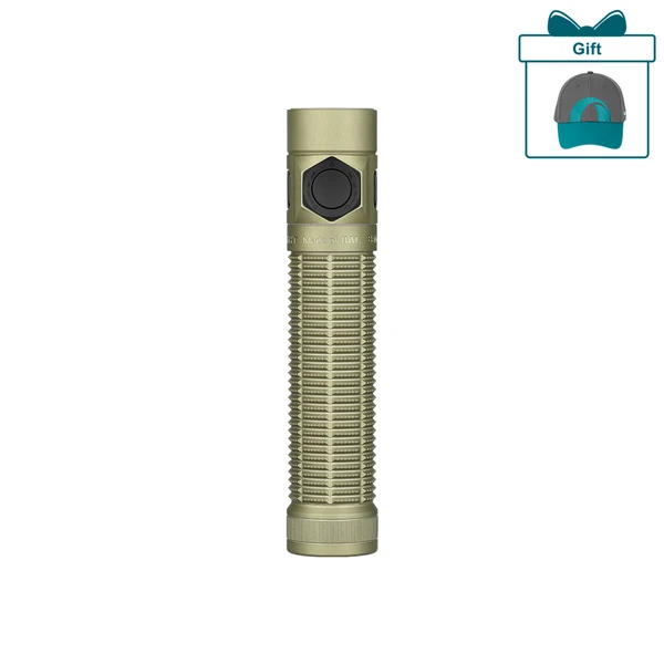 Olight Olive Green Baton 4 Pro Side View with Textured Body and Hexagonal Switch for Everyday Carry