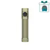 Olight Desert Tan Baton 4 Pro flashlight front view with textured body for outdoor and tactical use