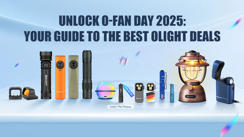 Olight O-Fan Day 2025 sale: tactical flashlights, EDC gear, lantern, air pump, red dot sights.