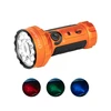 Olight Marauder Mini flashlight in orange, showcasing its powerful beam with red, green, and blue light options