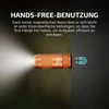 Magnetic flashlight with hands-free use, attaches to iron surfaces, freeing up hands for tasks.