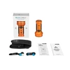 Olight Marauder Mini: orange rechargeable LED flashlight, holster, charging cable, and manuals.